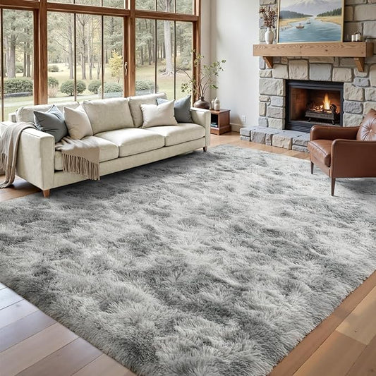 7x10 Area Rugs for Living Room, Large Fluffy Shag Bedroom Rugs Non-Slip, Ultra Soft Plush Carpet for Nursery Kids PlayRoom Dorm Office Indoor Modern Carpets(Grey)