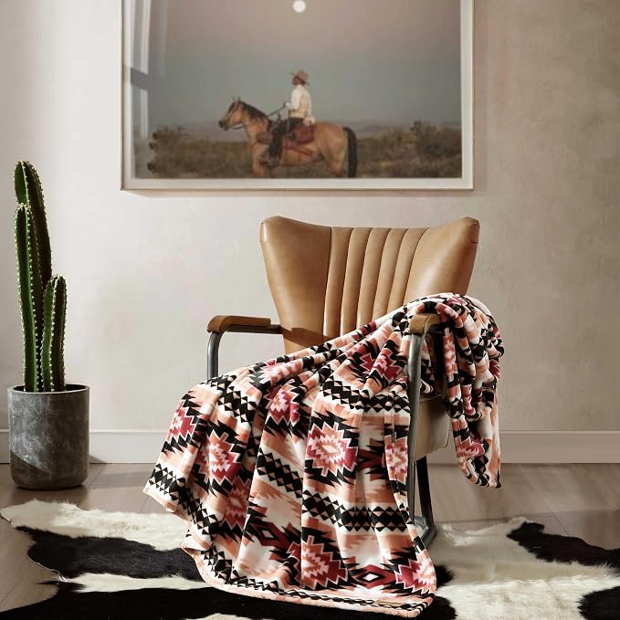 Wrangler - Blanket, Super Soft Plush Bedding, Yellowstone Inspired Throw Blanket for Couch or Bed (Plains Creek Pink, 50" x 70")