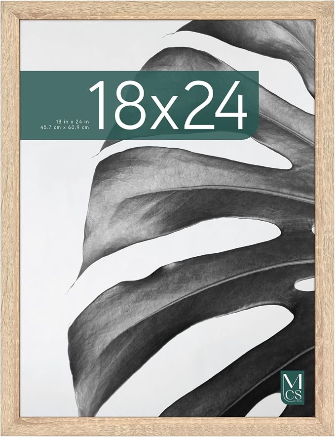 MCS Studio Gallery 18x24 Poster Frame Natural Woodgrain Engineered Wood, Vertical & Horizontal Wall Hanging Large Picture Frame for Photos, Posters & Art Prints (1-Pack)