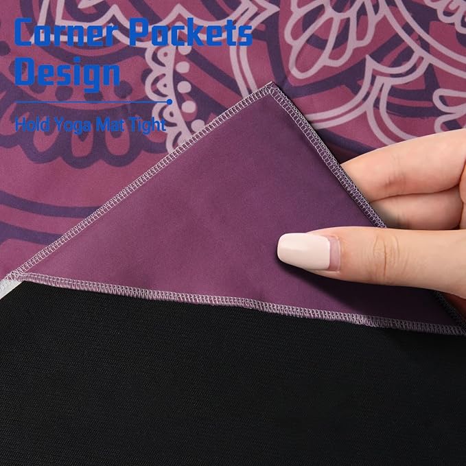 Yoga Mat Towel, Hot Yoga Non Slip with 4 Corner Pockets, 74 x 26 in | Soft Absorbent Microfiber With Four Corner Pockets, Fits Over Yoga Mats For Hot Yoga, Pilates, Gym, And Travel