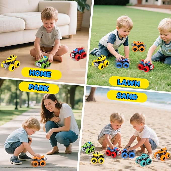 SpringFlower Monster Truck Toys for Kids 3-8, 6 Assorted Colors Friction Powered Push and Go Toy Trucks with Double-Direction Running, Ideal Christmas Birthday Gifts for Boys Teens Kids