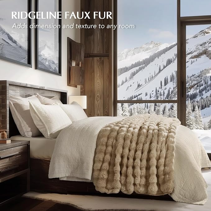 Faux Rabbit Fur Bubble Throw Blanket, 50"x60", Cream | Ultra Soft, Luxury Faux Rabbit Fur Throw, Thick Warm Bubble Blanket, Cozy Fluffy Reversible, for Bed, Couch, Chair, Sofa