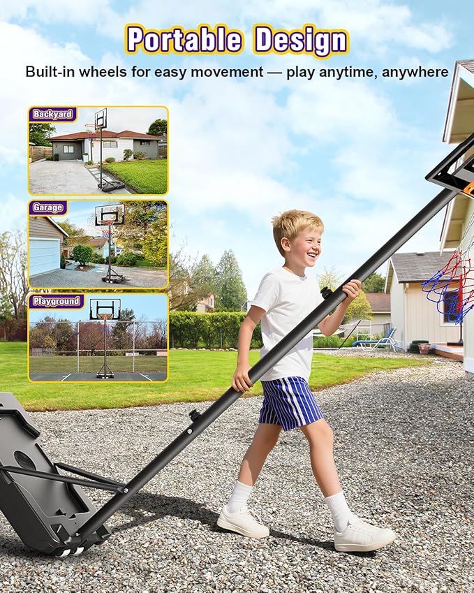 TONBUX Kids Basketball Hoop Outdoor, 3.5-7ft Stepless Adjustable Height, Portable Basketball Hoop for Kids in Backyard, Driveway and Indoor, Shatterproof PC Backboard