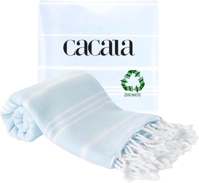 Cacala 100% Turkish Cotton Kitchen Tea Towels, Highly Absorbent Luxury Soft Quick Drying Dish Towel with Hanging Loop for Gym, Yoga, Bath, Sports, Cleaning and Kitchen (23 x 36), Baby Blue