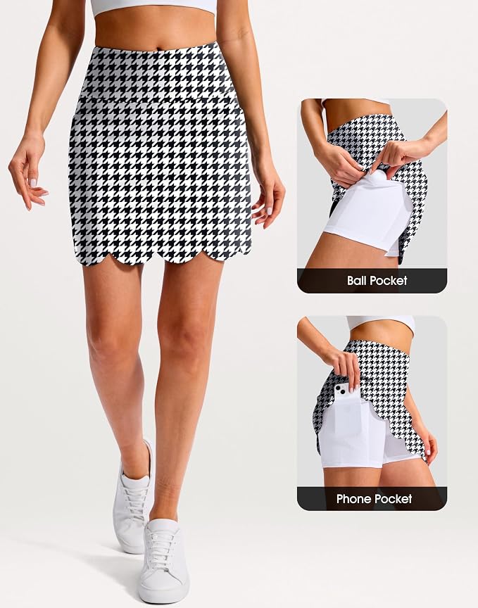 16" Skorts for Women with 4 Pockets High Waisted Scalloped Hem Athletic Tennis Skirt Golf Skort Dressy Casual