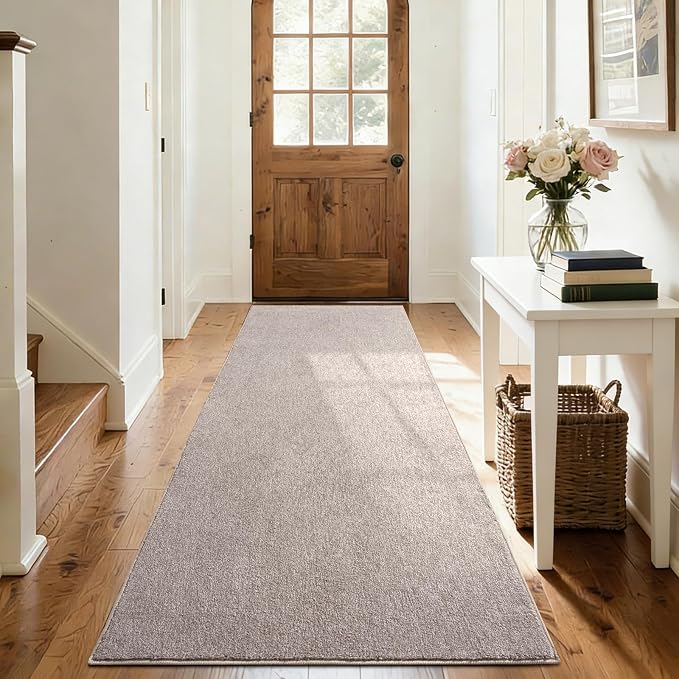 FinRèc 2x6 Washable Runner Rugs for Kitchen Hallway Bedroom, Low Pile Thin Rug Solid Color, Non-Slip Carpet Indoor for Home Decor (Oatmeal/White