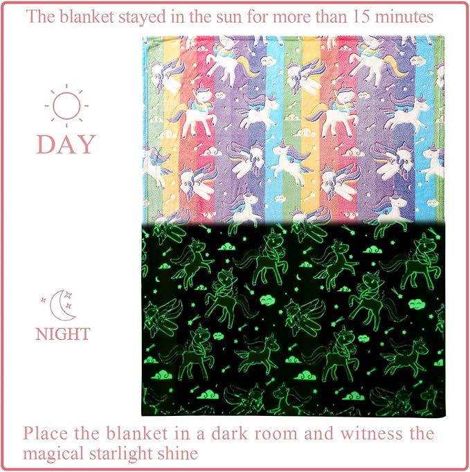 Glow in The Dark Blanket Unicorns Gifts for Girls,Soft Blanket 3 4 5 6 7 8 9 10 Year Old Girl Gifts,Toddler Girls Toys Age 6-8,Gifts for Valentine's Day Birthday Presents,50"x60"