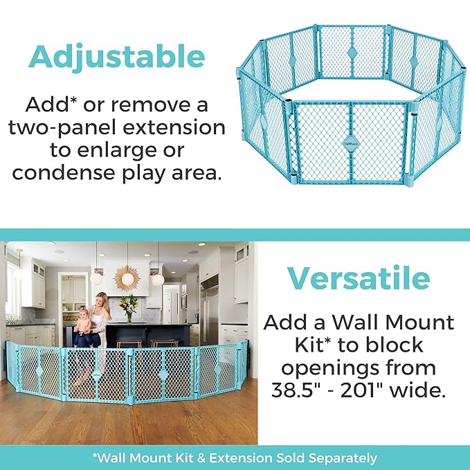 Toddleroo by North States - Superyard Baby Play Yard: Freestanding 6 Panel Baby Playpen - Indoor or Outdoor Use - Made in USA - Encloses Up to 18.5 Square Feet - 26 Inches Tall - Aqua