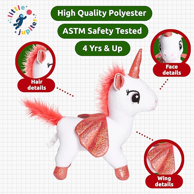 Little Jupiter Plush Pet Set w/Purse - Unicorn Stuffed Animals for Girls - Stuffed Unicorns - Gift for Age 4-7 yrs (White Red Unicorn)