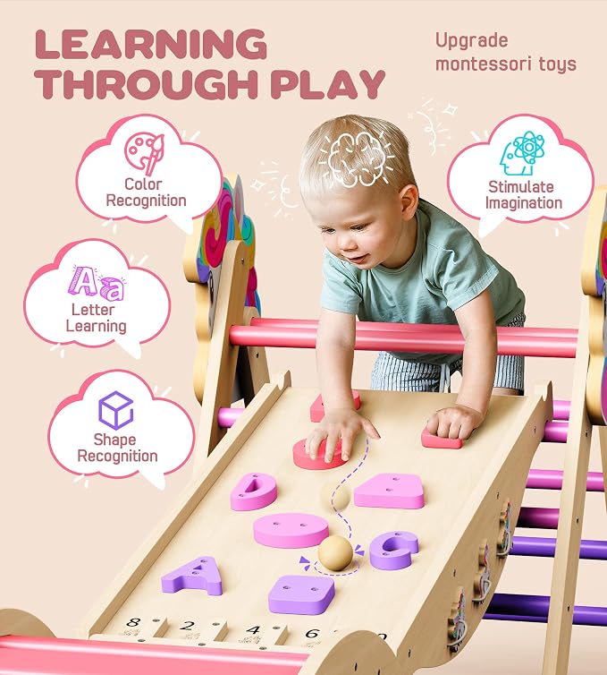 Pikler Triangle Set, 11-in-1 Montessori Climbing Toy for Toddlers, Foldable Wooden Indoor Jungle Gym & Playground Climber for Learning and Motor Skills (18 Months–7 Years)