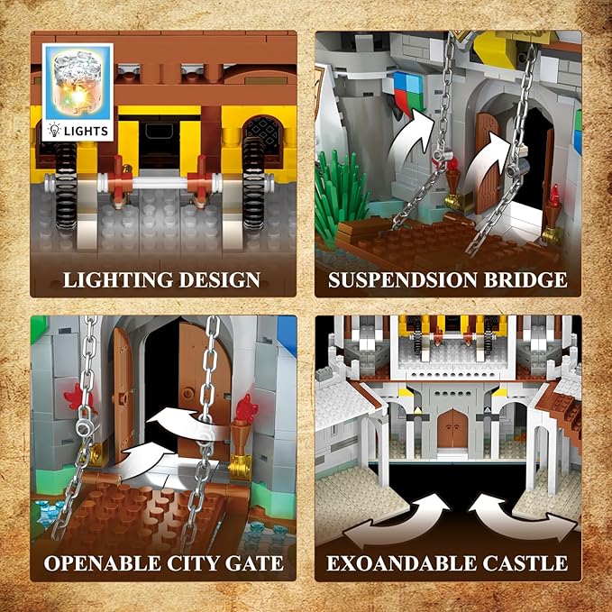 Medieval Castle Building Sets for Adults, Medieval Architecture Set with Light, Collectible Model or Home Office Decor, Street View House Building Kits 66006