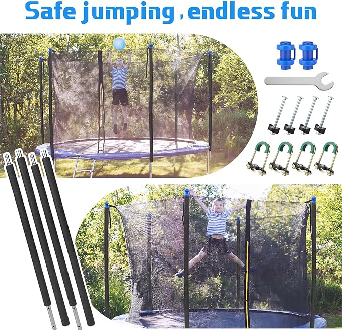 Trampoline Poles Replacement Lower and Upper Replacement Poles Universal Trampoline Enclosure Accessories with Straight Pole, Trampolines Foam Sleeve, Pole Caps, Hardware, Fit 8-16 ft