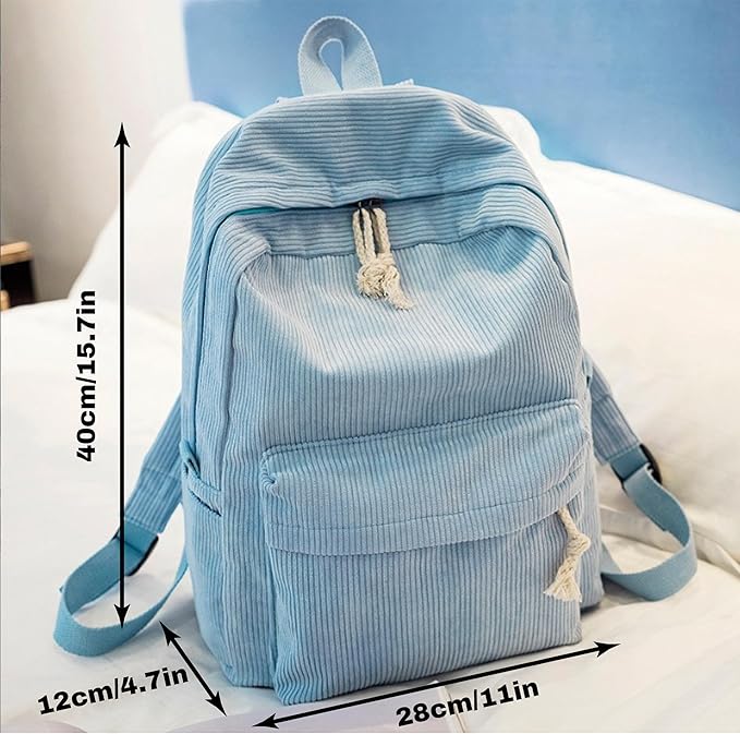 Generic Personalized Corduroy Backpack for School Girls & Boys, Custom Name School Bag with Cotton Rope Woven, Modern Daypack Backpack, 11in x 4.7in x 15.7in, Blue