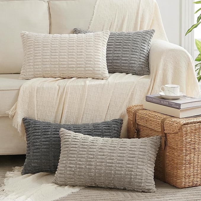 Fancy Homi 4 Packs Decorative Throw Pillow Covers for Living Room Couch Bed, Modern Farmhouse Boho Home Décor Accent Cushion Case, 24" x 16", Grey Series
