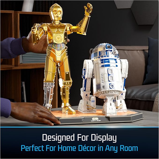 4D Build, Star Wars C-3PO & R2-D2 3D Model Kit with Stand, Star Wars Collectibles & Desk Décor, Adult Puzzles, Building Toys, 3D Puzzles for Adults & Teens, 416 Pieces, for Ages 12 & Up