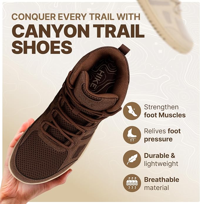 Hike Canyon Trail – All-Terrain, Shock-Resistant Hiking Barefoot Shoes | Hiking Boots for Pain-Free Trails | Natural Movement Trail Shoes for Women Men