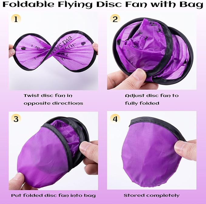 End of the Year Gifts for Students Bulk Foldable Flying Disc Fans Set with Stickers Bags, End of Year Student Gifts from Teacher Beach Fun Folding Pocket Hand Fans for Outdoor Activities Games