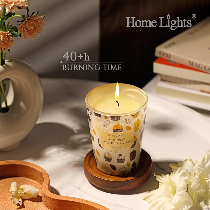 HomeLights Scented Candles for Women & Men, 6.7oz Candle Jars Aromatherapy Single Wick Candle, Ideal for Rustic Modern Home Decor and Gifts, Whipped Vanilla Cake