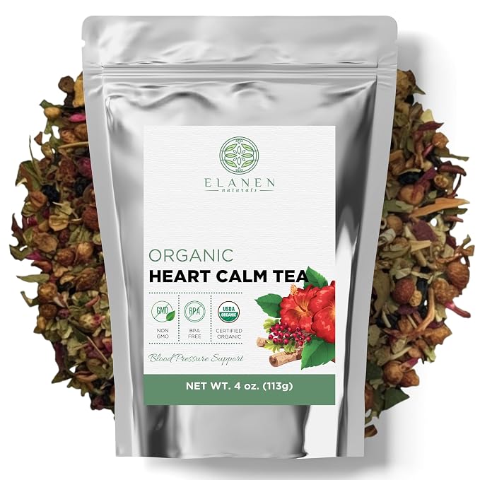 Organic Heart Calm Tea 4 oz. (113g), Blood Pressure Tea to Maintain Healthy Pressure, Circulation Balance, Delicious Tasting, USDA Certified Organic, Cut & Sifted