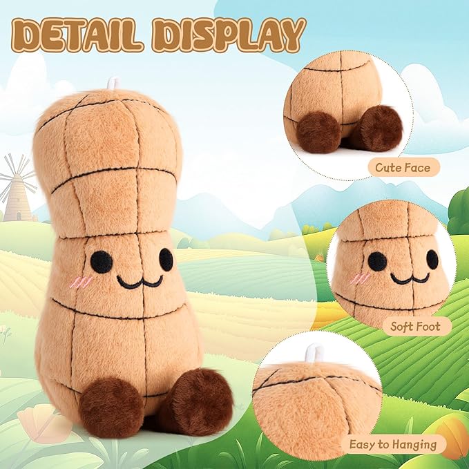 12 Pcs Peanut Plush Stuffed Toy 7 inch Soft Stuffed Toy Doll Cute Peanut Plush Smile Face Groundnut Plushes for Kids Gift