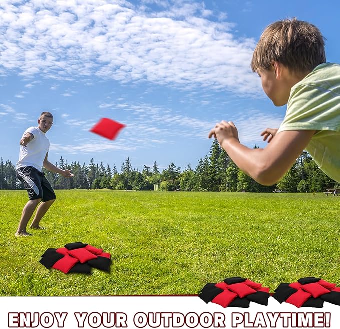 Sotiff 24 Pcs Bean Bags Mini Nylon Cornhole Bean Bags for Kids Tossing Fun Sports Outdoor Family Games Carnival Toy Patriotic Small Beanbag Hand Toss Party Game Supplies for Kid Adult (Red Black)