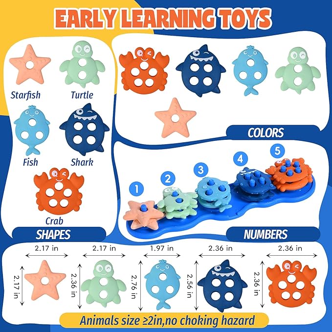 Baby Bath Toys,Silicone Mold Free Shape Sorting Stacking Toddler Bath Toy,Color Sorting Textured Floats,No Hole Early Learning Bathtub Shower Water Toys,Birthday Gifts for Boys Girls