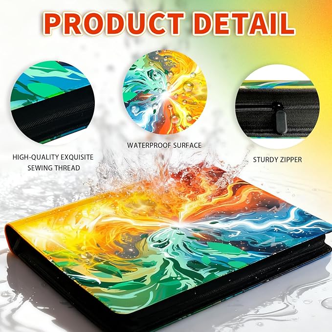 Trading Card Binder for TCG Cards, 16-Pocket Portable Card Collector Ablum Holder Book Fits 1024 Cards with 32 Removable Sleeve, Waterproof Card Binder Display Storage Carrying Cases for TCG-Storm