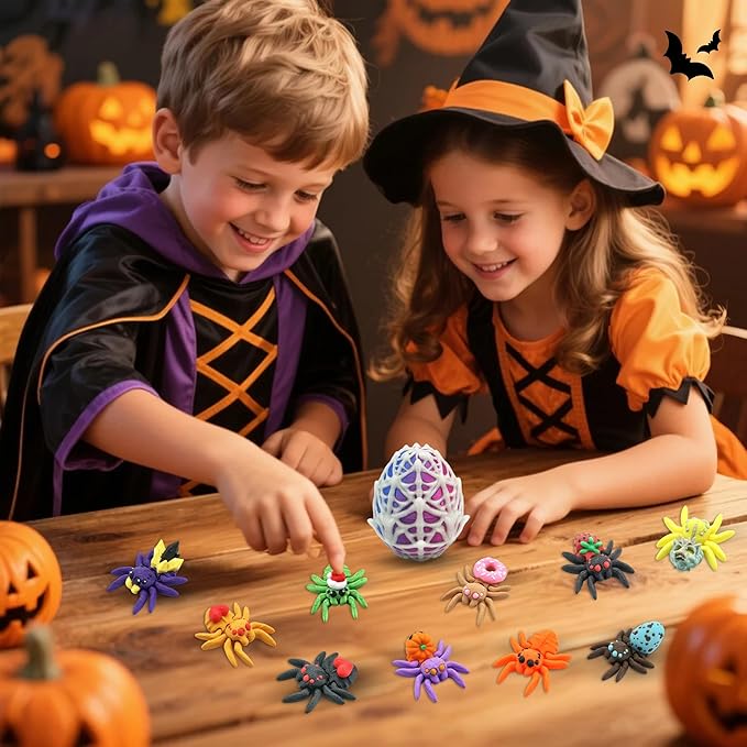 10 Pack 3D Printed Spider Egg with Spider Inside, Glow in The Dark Halloween Toys Bulk for Kids, Surprise Stuffed Animals Fidget Toys, Halloween Decorations Gifts for Girls Boys Party Favors Supplies