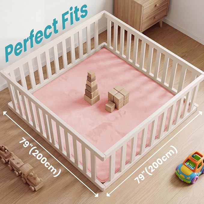 Huloo Sleep Baby Play Mat for Floor,Large 79"×79" Playpen Mat for Toddler,Infant,Kids,1.3" Thick Non-Slip Nursery Rug,Water Repellent Soft Padded Activity Mats for Tummy Time, Crawling,Playroom（Pink）