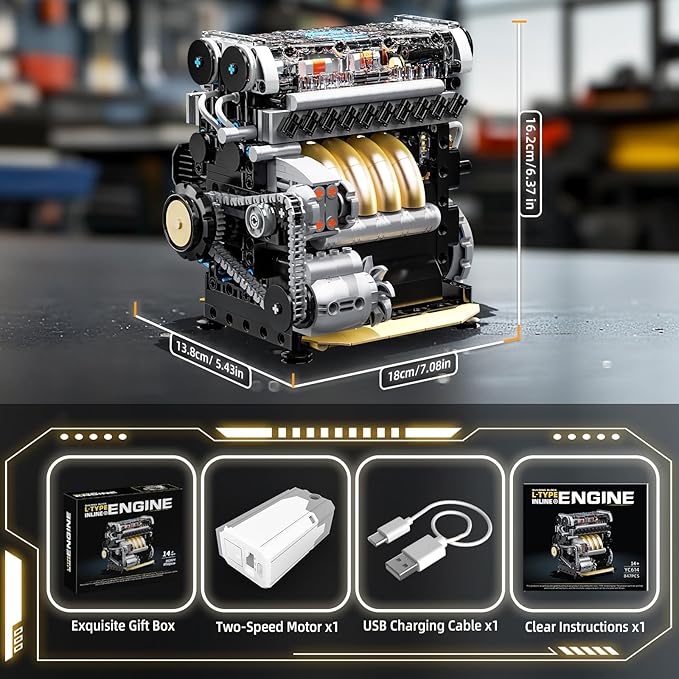 L4 Engine Building Sets for Adults, MOC Inline 4-Cylinder Mini Car Motor Model Kit that Runs, DIY STEM Toy Gift for Teens 14+ (853 PCS)