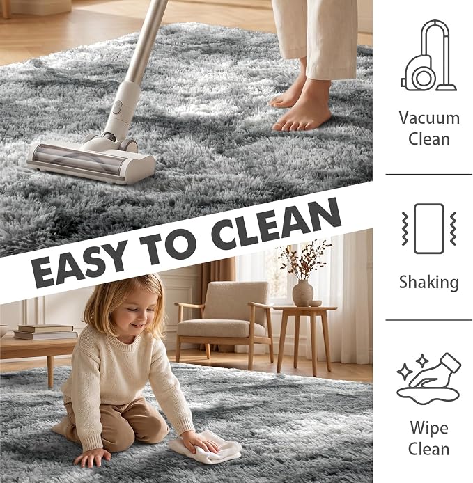 4x6 Ft Shag Rugs for Bedroom Living Room, Tie-Dyed Ultra Soft Fluffy Furry Area Rugs for Indoor Floor, Aesthetic Carpet for Kids Home Decor (Grey)