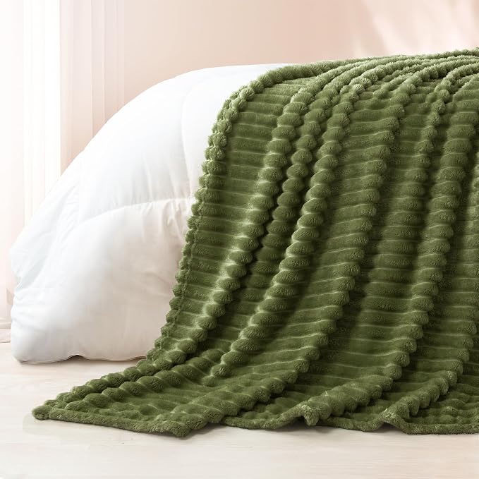 Exclusivo Mezcla Striped Queen Size Fleece Blanket for Bed, Couch, 90"x90" | Soft Breathable Cozy Bed Blankets, Lightweight Plush Fluffy Fuzzy Jacquard Decorative Blankets