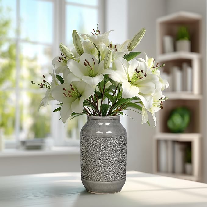 Ceramic Vase for Home Decor, 9 Inch Minimalist Decorative Vases for Flower, Centerpieces, Bookshelf, Tabletop, Living Room, Bathroom, Entryway, Coffee Table Decor, Grey