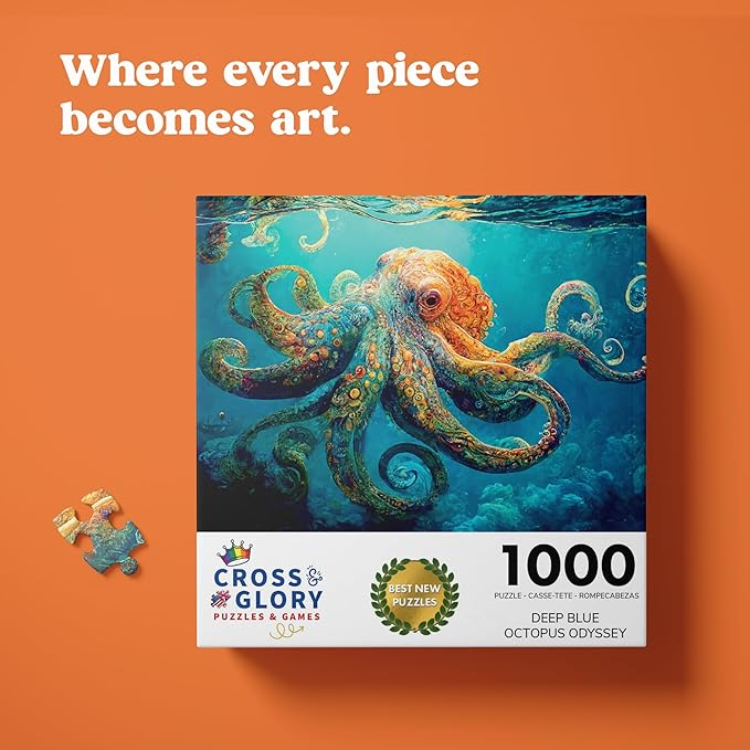 Cross & Glory Jigsaw Puzzles 1000 Pieces for Adults | Deep Blue Octopus Odyssey | Ocean Octopus Puzzles for Adults | Challenging Brain Teaser Ocean Puzzle | 20 x 27 Inches
