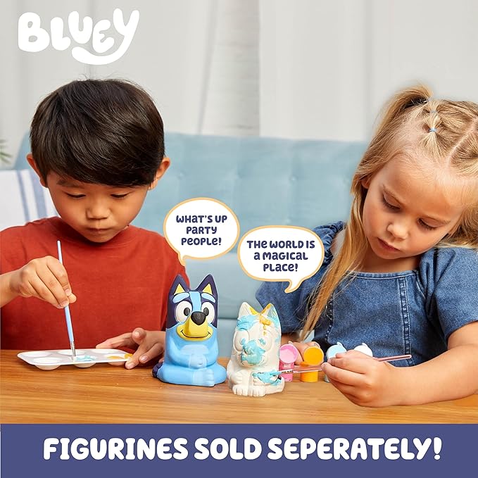 Bluey Paint Your Own Figurine, Fun Paintable Ceramic Figure, Includes 6 Acrylic Paints, Paintbrush, Toys, Birthday Decorations, Party Favors, Kids Activities, Figures