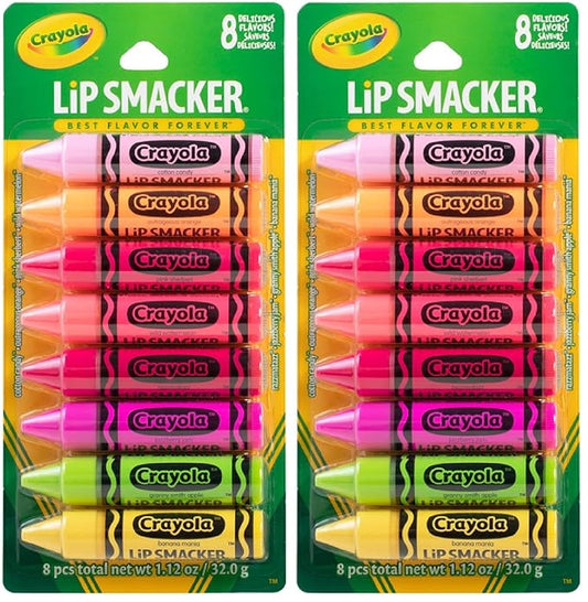 Lip Smacker Crayola Lip Balm Party Pack - 8 Moisturizing Balms, Cotton Candy, Orange, Sherbert, Watermelon, Berry, Apple, Banana, Hydrating & Protecting - Cruelty-Free,(Pack of 2)