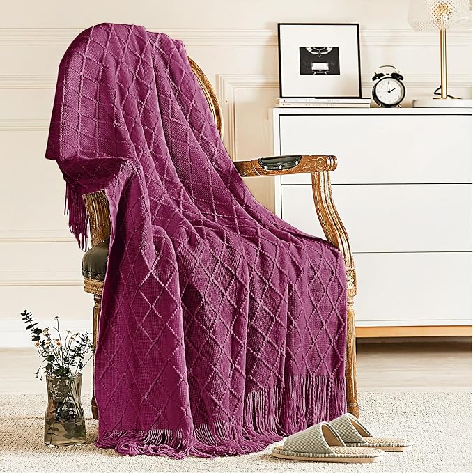 inhand Dusk Knitted Throw Blanket for Couch and Bed, 50"x60" | Gifts for Mom from Daughter Son, Soft Lightweight with Tassel, Farmhouse Warm Decorative Blanket for Women, Cozy Knit