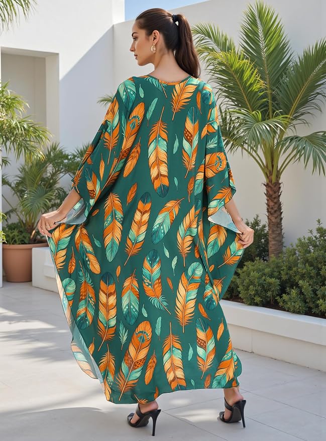 Mumu Dresses for Women Plus Size, Bohemian Kaftan Beach Cover Up Long Maxi Nightgown Soft Loungewear
