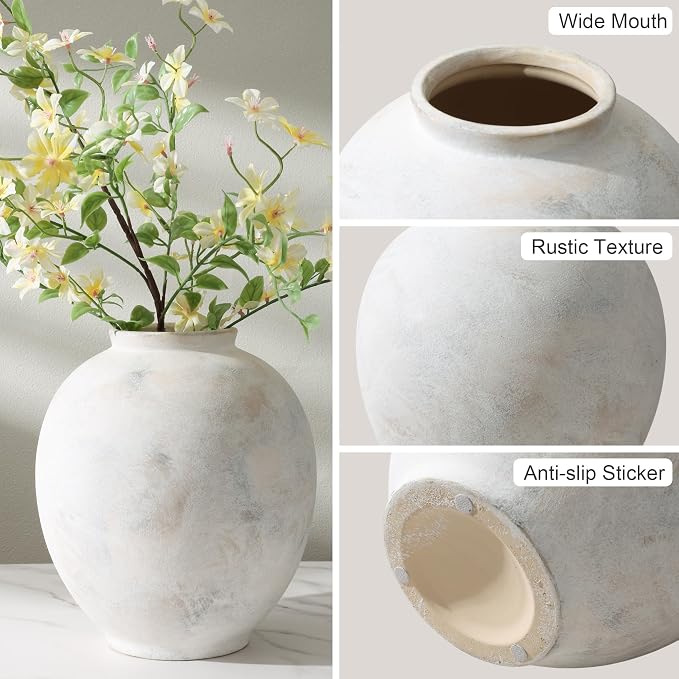 Starttag Large Ceramic Vase, 9.8 inch Rustic Farmhouse Flowers Vase for Home Decor, Sandstone Texture Round Pottery Tall Vase Indoor for Table Living Room Decor, Wabi Sabi