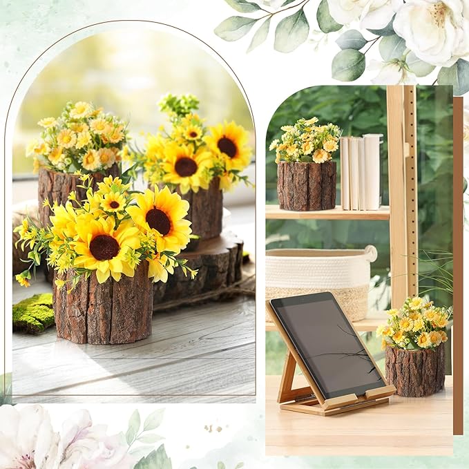 24 Pcs Wooden Vase for Centerpieces Wedding Flower Table Centerpieces Woodland Party Decor Rustic Farmhouse Bark Stump Buckets Vintage Planter Pots for Garden Baby Shower Window Home (Large)