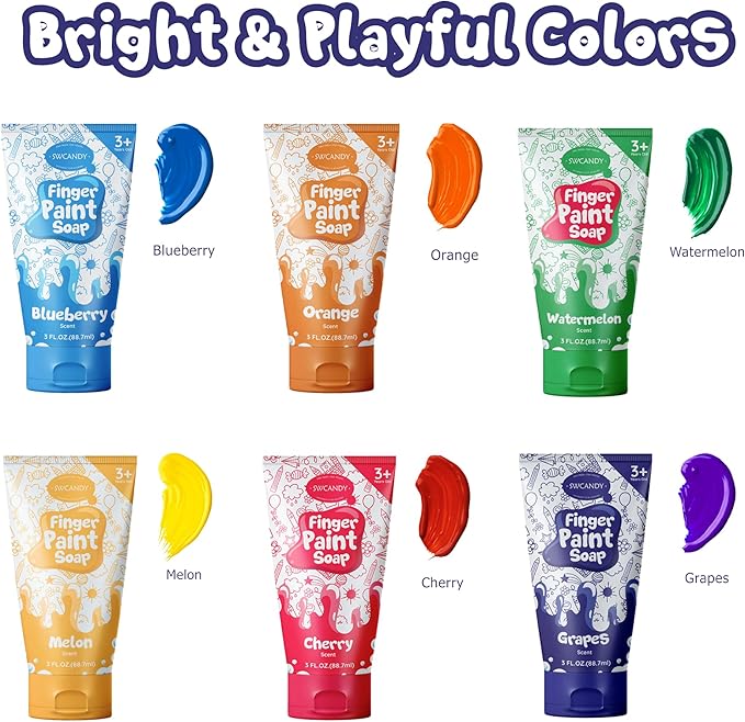 Bath Paint Soap Toys Kids Toddler 6 Pack Non-Toxic Washable Bathtub Paint for Finger Painting on Tub Walls Toy for Creative Play Fun Bath Art