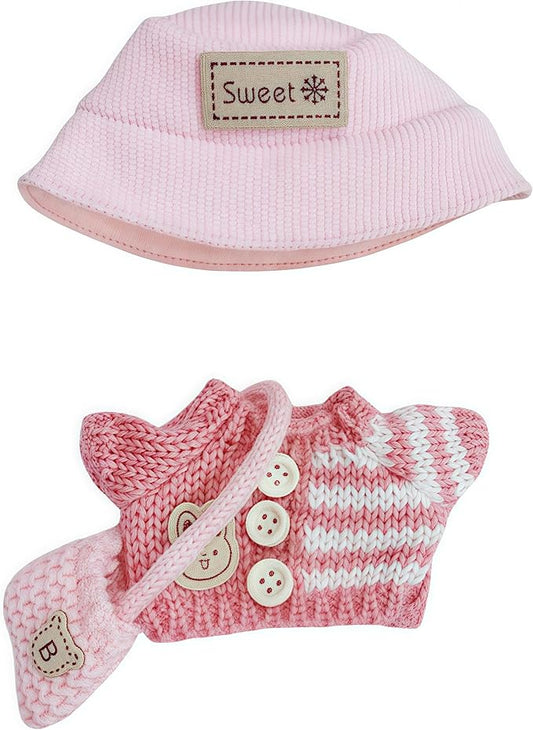 Designer Clothes for 17cm Dolls, Handcrafted Crochet 3-Piece Set, Doll Knit Outfit Accessories with Pink Sweater Tops, Pink Cross-Body Bag, and Bucket Hat, T-Pink