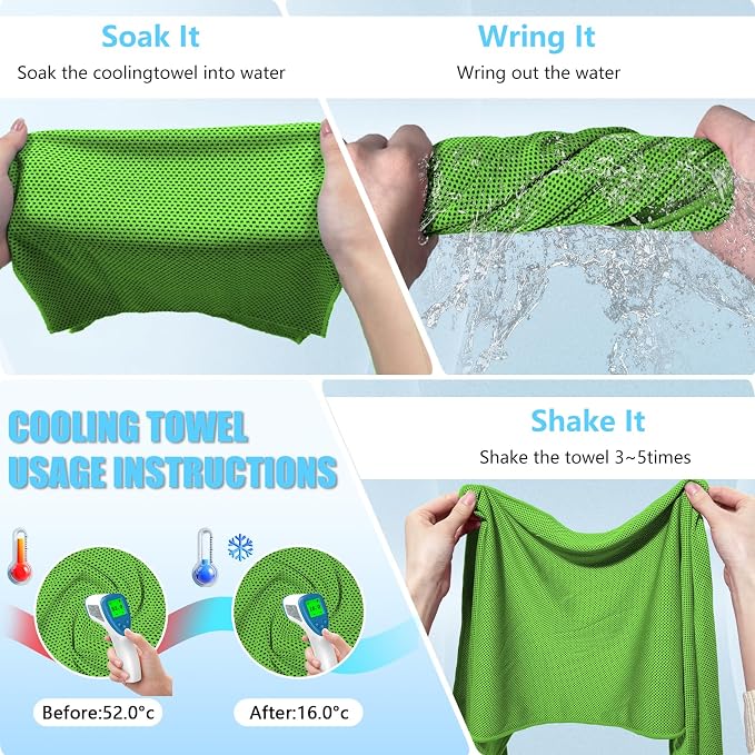 PAWPRO 4 Packs Cooling Towels for Neck and Face, Soft Breathable Gym Towels with Waterproof Bag & Carabiner, Multi-Colored Sweat Towels for Gym, Running, Yoga (Lake Blue/Grey/Pink/Green)