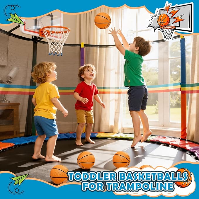 Iyoyo Mini Basketball Set - 5 Pack 6" Small Balls with Pump, Over The Door Mini Hoop Replacements, Toy for Toddlers, Kids, Teenagers, Pool, Indoors, Outdoors