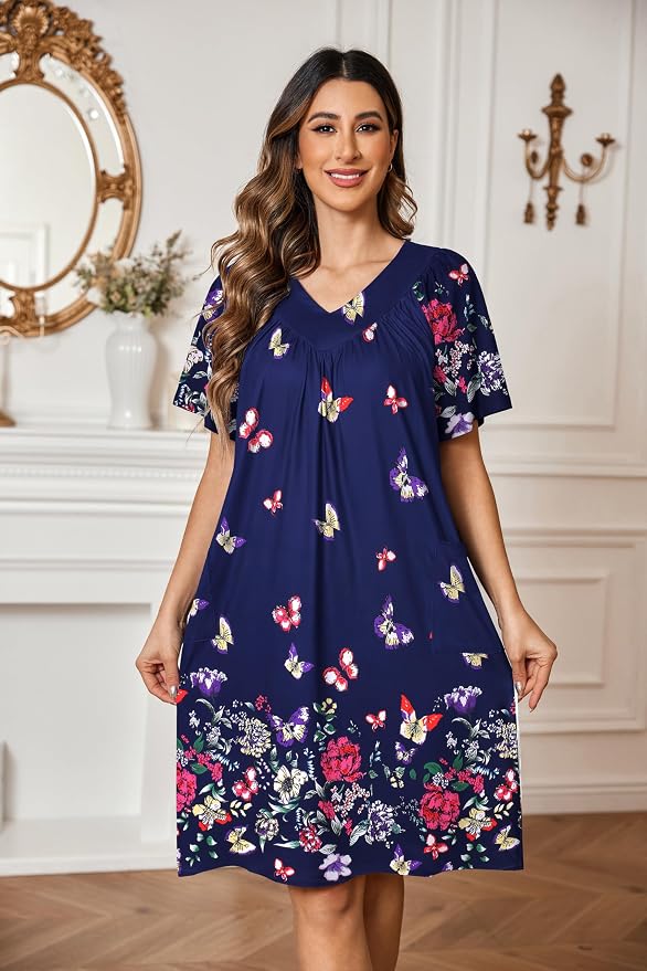 Ekouaer Womens House Dress Floral Print Moo Moos Nightgowns Moomoo Dresses Mumus with Pockets