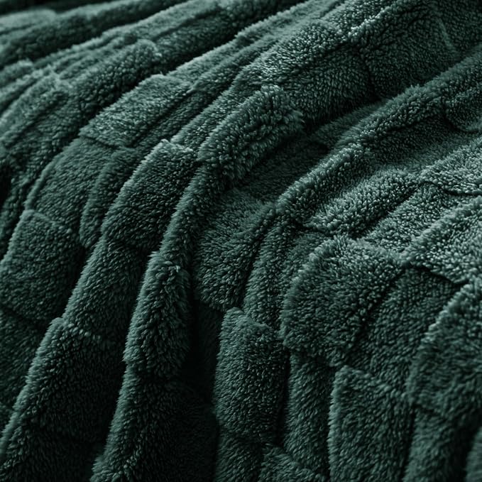 Exclusivo Mezcla 3D Checkered Fleece Throw Blanket for Couch, Green | Super Soft and Cozy Fluffy Throw, Lightweight and Breathable, Cute Fuzzy Blanket for Sofa, Home Decor, All Season, 50"x60"