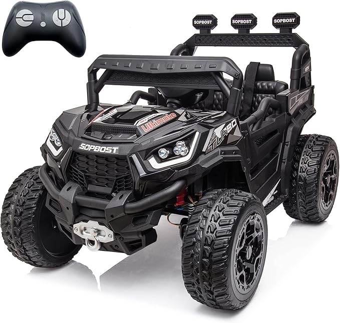 sopbost 24V Ride On Car with Remote Control, 4x4 Rdie On Toy for Kids, Battery Powered Electric Vehicles, 2WD/4WD Switchable, EVA Tires Wheels, Single-Seater, Music Play (Black)