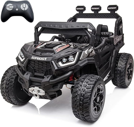 sopbost 24V Ride On Car with Remote Control, 4x4 Rdie On Toy for Kids, Battery Powered Electric Vehicles, 2WD/4WD Switchable, EVA Tires Wheels, Single-Seater, Music Play (Black)