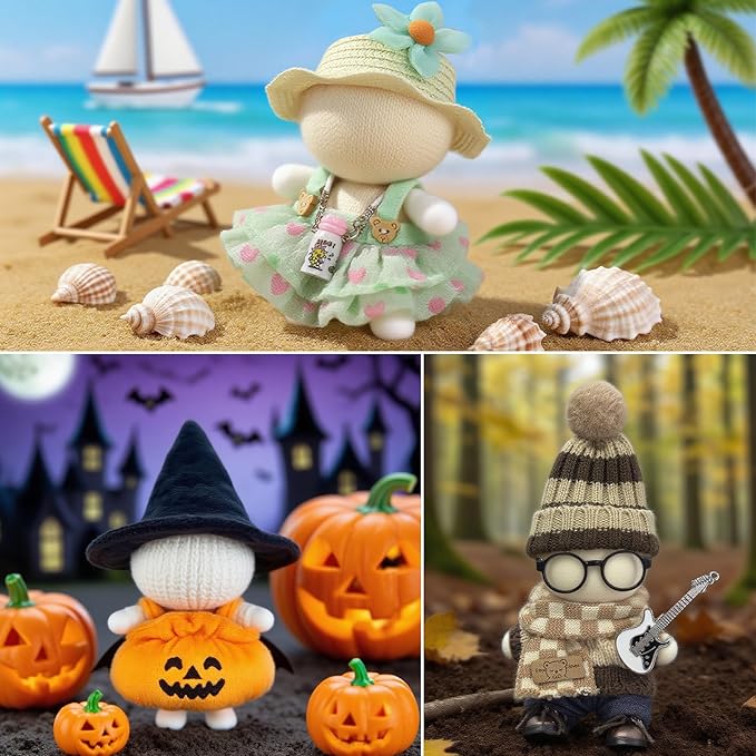 17cm Doll Clothes 7 PCs Accessories Outfits Brown Sweater Shoes Glasses Scarf Pants Knitted Beanie Guitar Clip Clothing Set for Keychain,No Doll(Guitar)