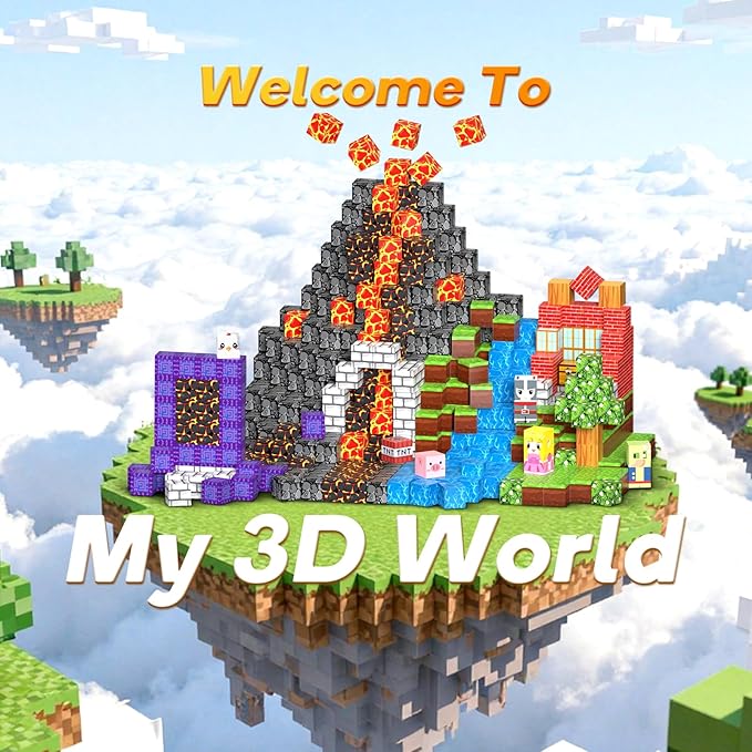 Magnetic Building Blocks - 150PCS Building Toys with 6PCS Bases, Magnet Cube Game for Kids, Build Mine Castle Volcano World for Boys Girls Age 3-5 4-8 8-12, STEM Sensory Outdoor Travel Toys Gifts